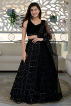 Black Reception Lehenga Choli with Zari and Sequins Embroidery