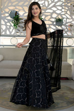 Black Reception Lehenga Choli with Zari and Sequins Embroidery
