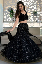 Black Reception Lehenga Choli with Zari and Sequins Embroidery