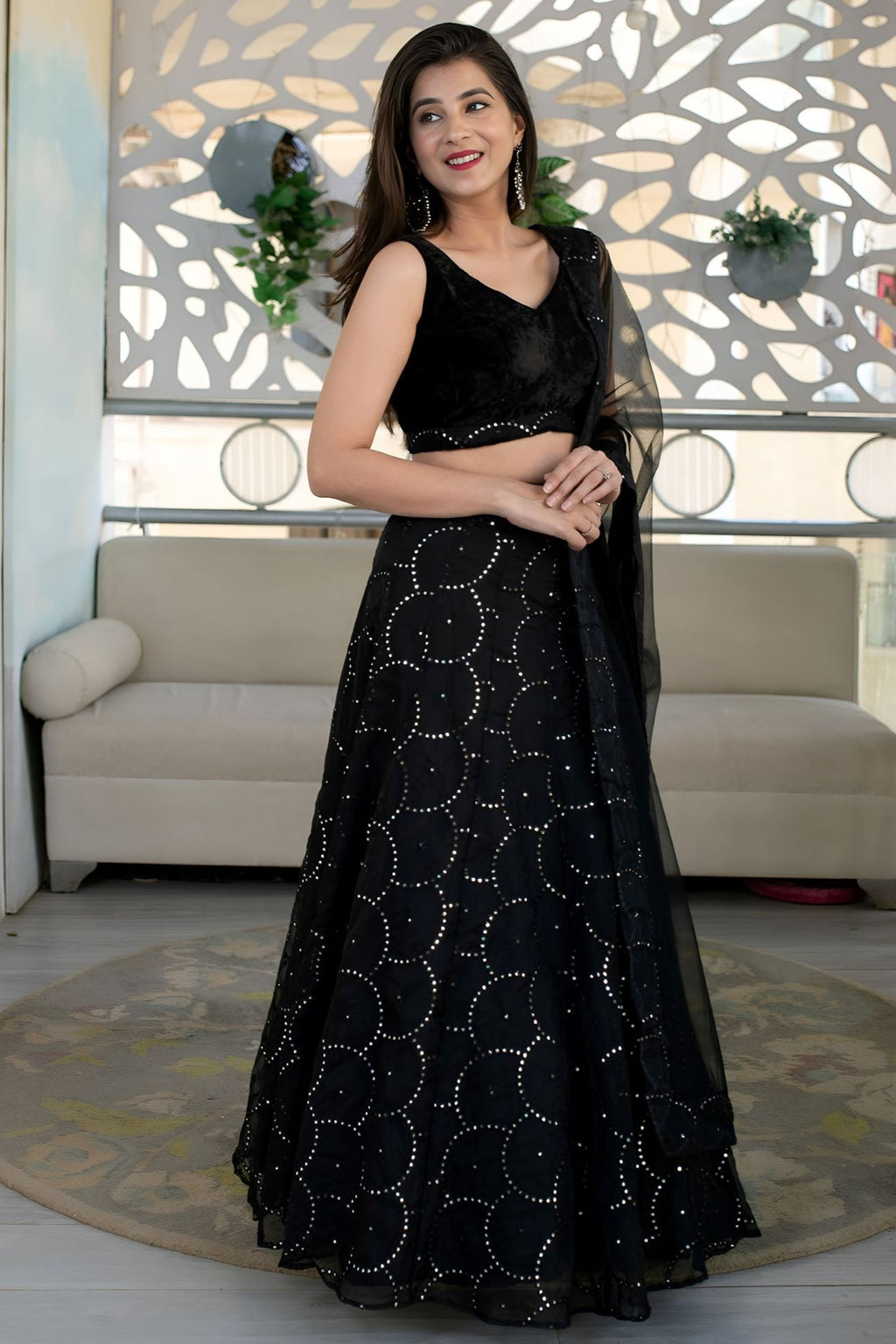 Black Reception Lehenga Choli with Zari and Sequins Embroidery