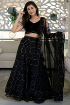 Black Reception Lehenga Choli with Zari and Sequins Embroidery