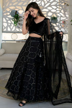 Black Reception Lehenga Choli with Zari and Sequins Embroidery