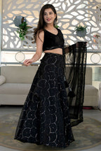 Black Reception Lehenga Choli with Zari and Sequins Embroidery