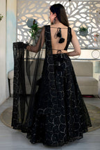Black Reception Lehenga Choli with Zari and Sequins Embroidery