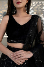 Black Reception Lehenga Choli with Zari and Sequins Embroidery