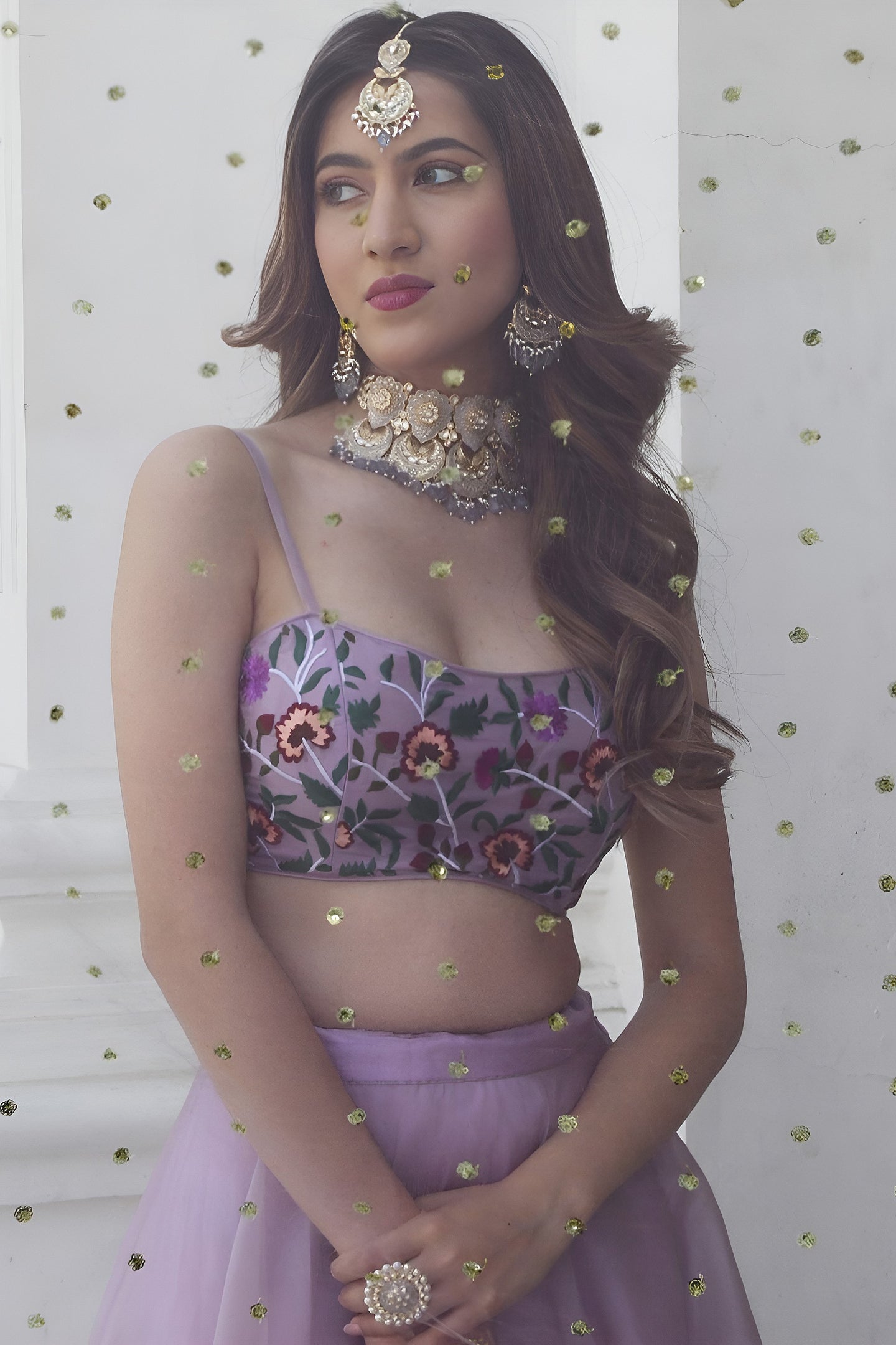 Lavender Organza Silk Engagement Lehenga Choli with Gota Patti & Resham Work