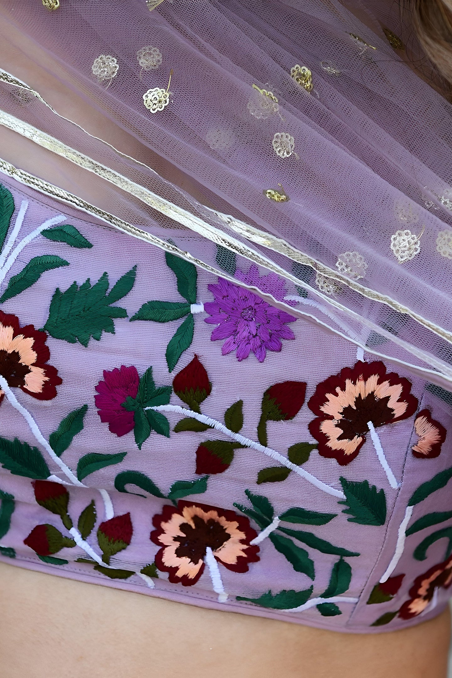 Lavender Organza Silk Engagement Lehenga Choli with Gota Patti & Resham Work