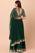 Bottle Green Georgette Ghagra Choli for Women with Zari Work