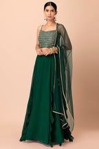 Green Georgette Ghagra Choli for Women with Zari and Sequin Work