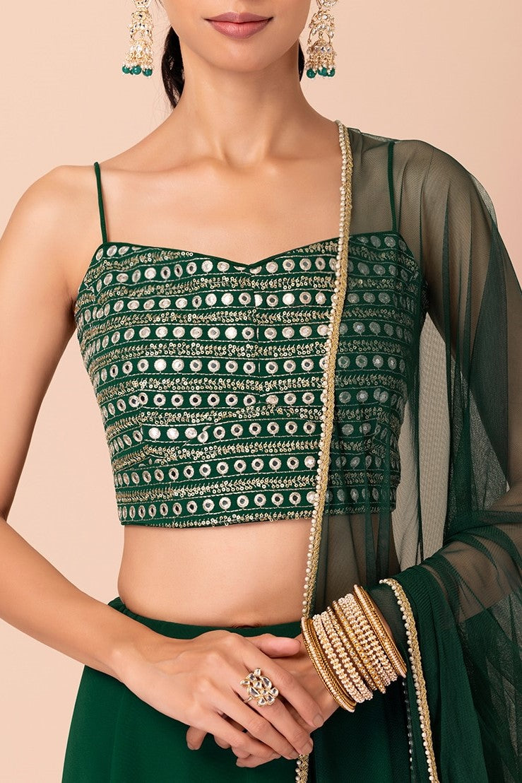 Green Georgette Ghagra Choli for Women with Zari and Sequin Work