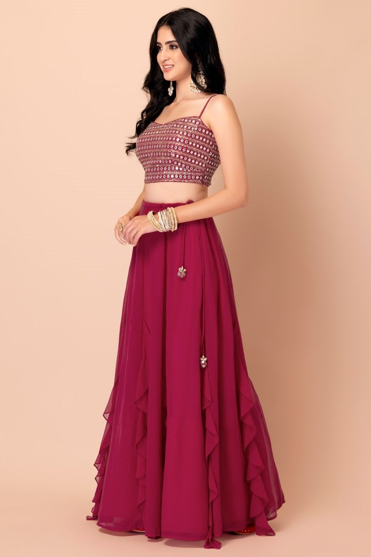 Pink Georgette Ghagra Choli for Women with Zari Work