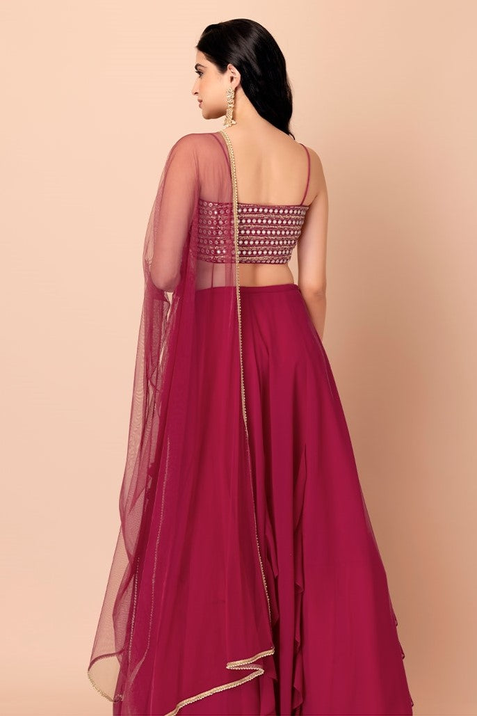 Pink Georgette Ghagra Choli for Women with Zari Work