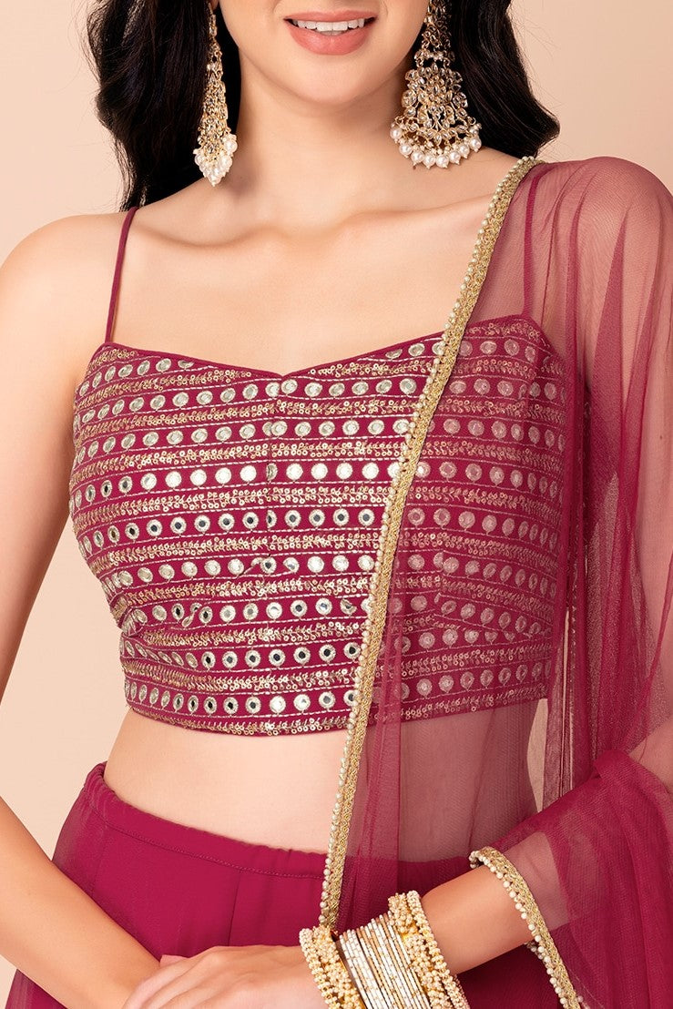 Pink Georgette Ghagra Choli for Women with Zari Work