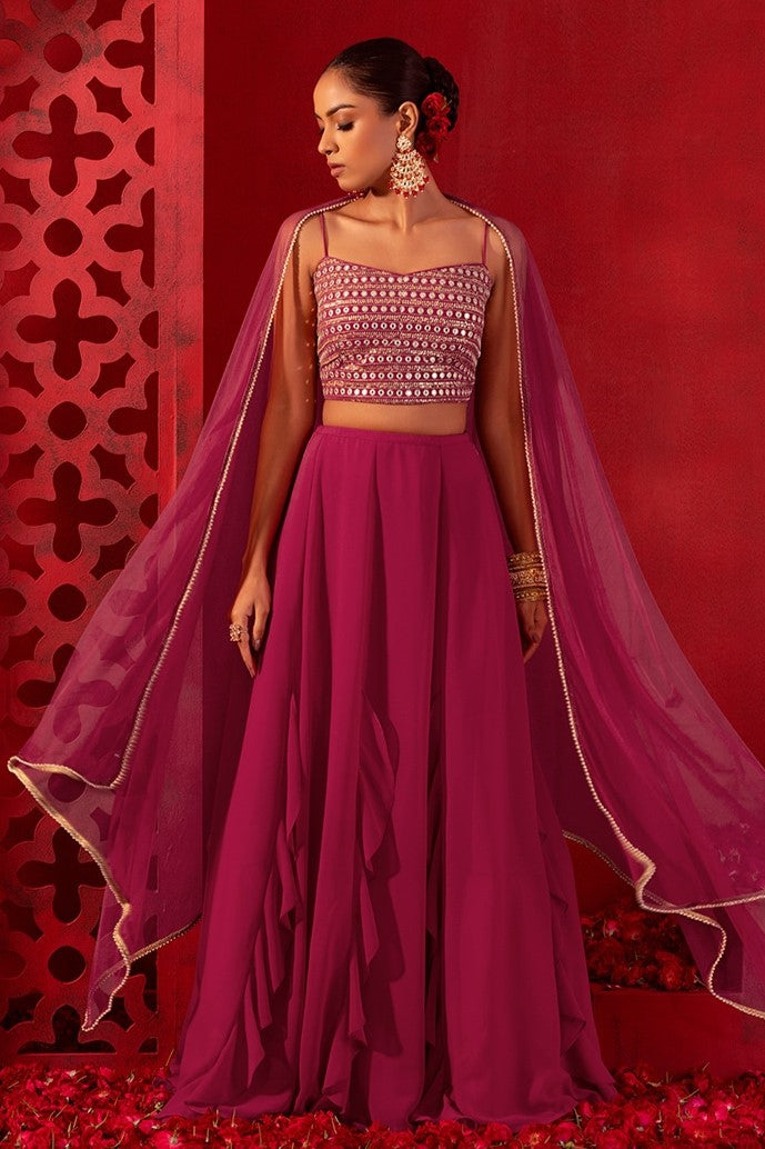 Pink Georgette Ghagra Choli for Women with Zari Work