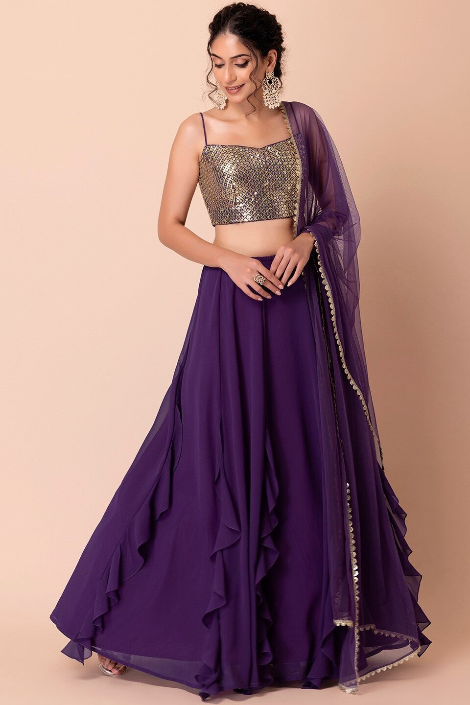 Purple Georgette Ghagra Choli for Women with Zari and Sequin Work