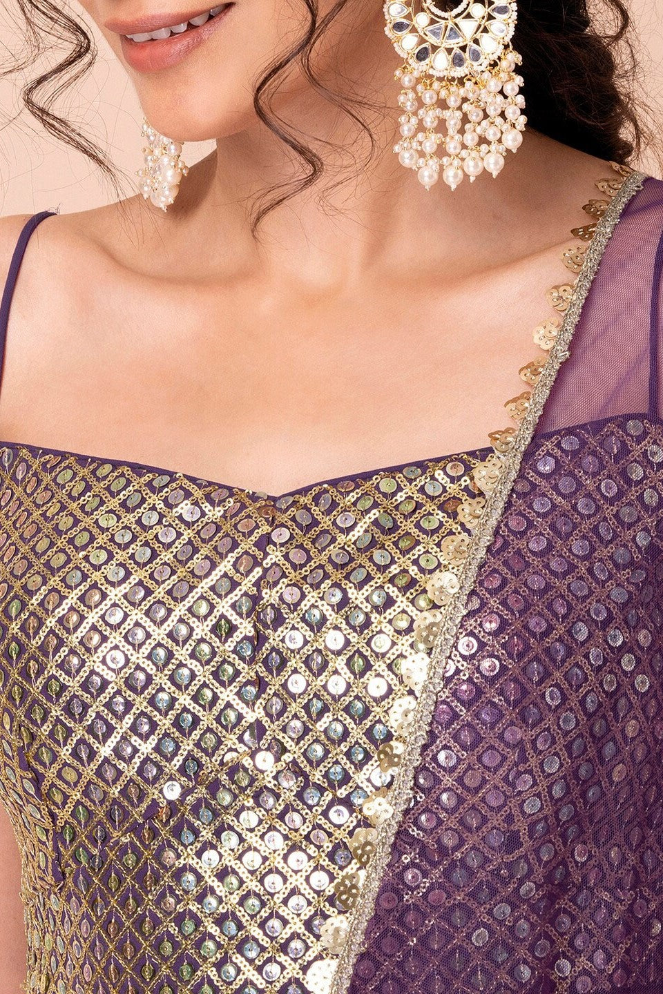 Purple Georgette Ghagra Choli for Women with Zari and Sequin Work