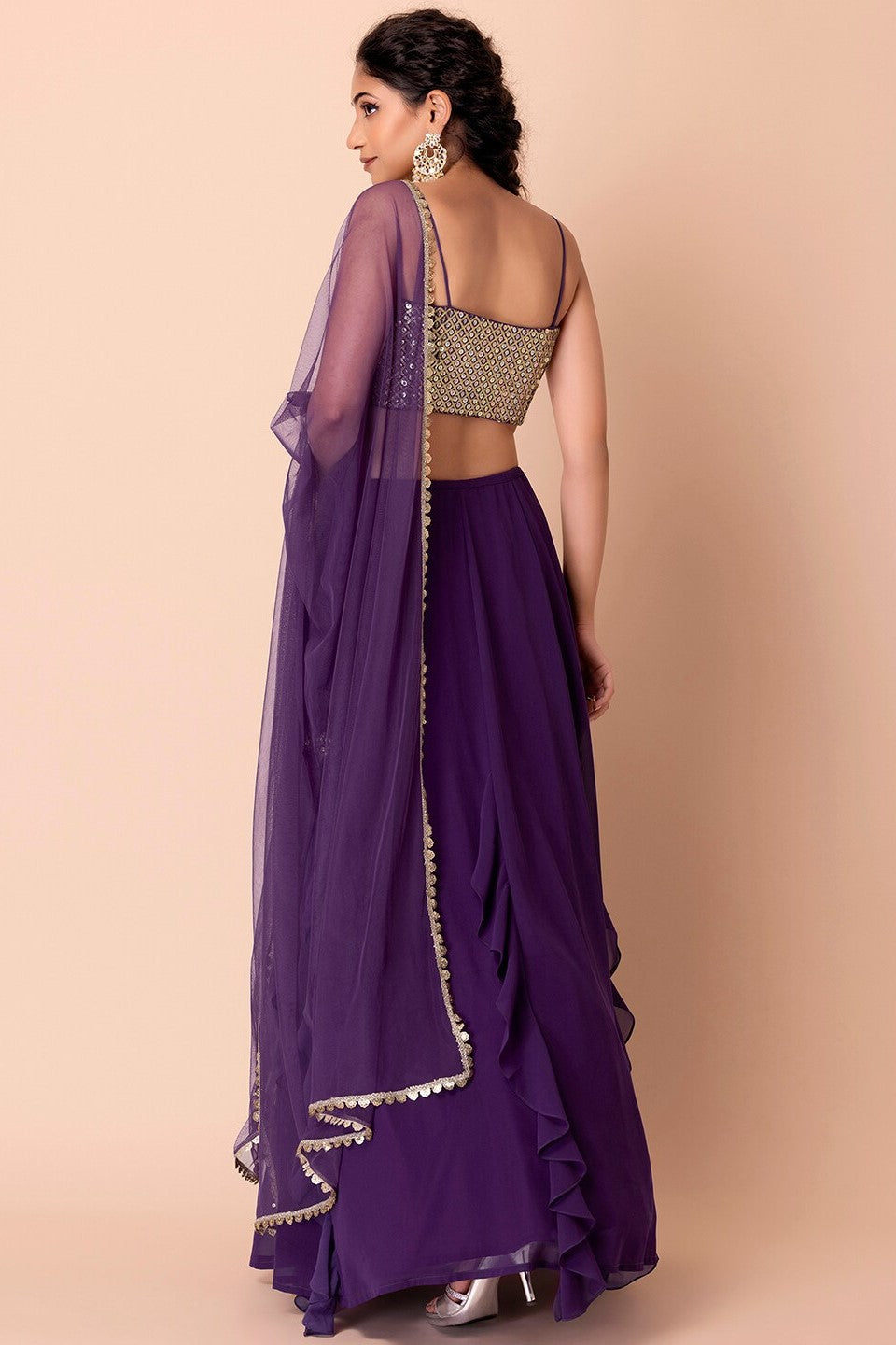 Purple Georgette Ghagra Choli for Women with Zari and Sequin Work