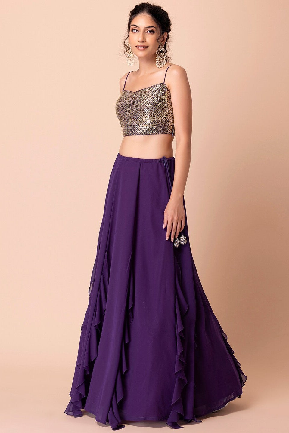 Purple Georgette Ghagra Choli for Women with Zari and Sequin Work