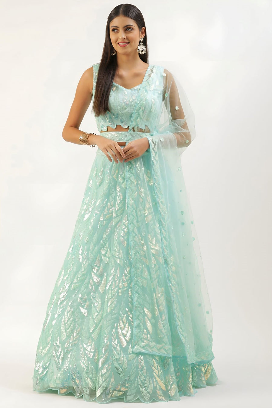 Aqua Net Reception Lehenga Choli with Embroidery