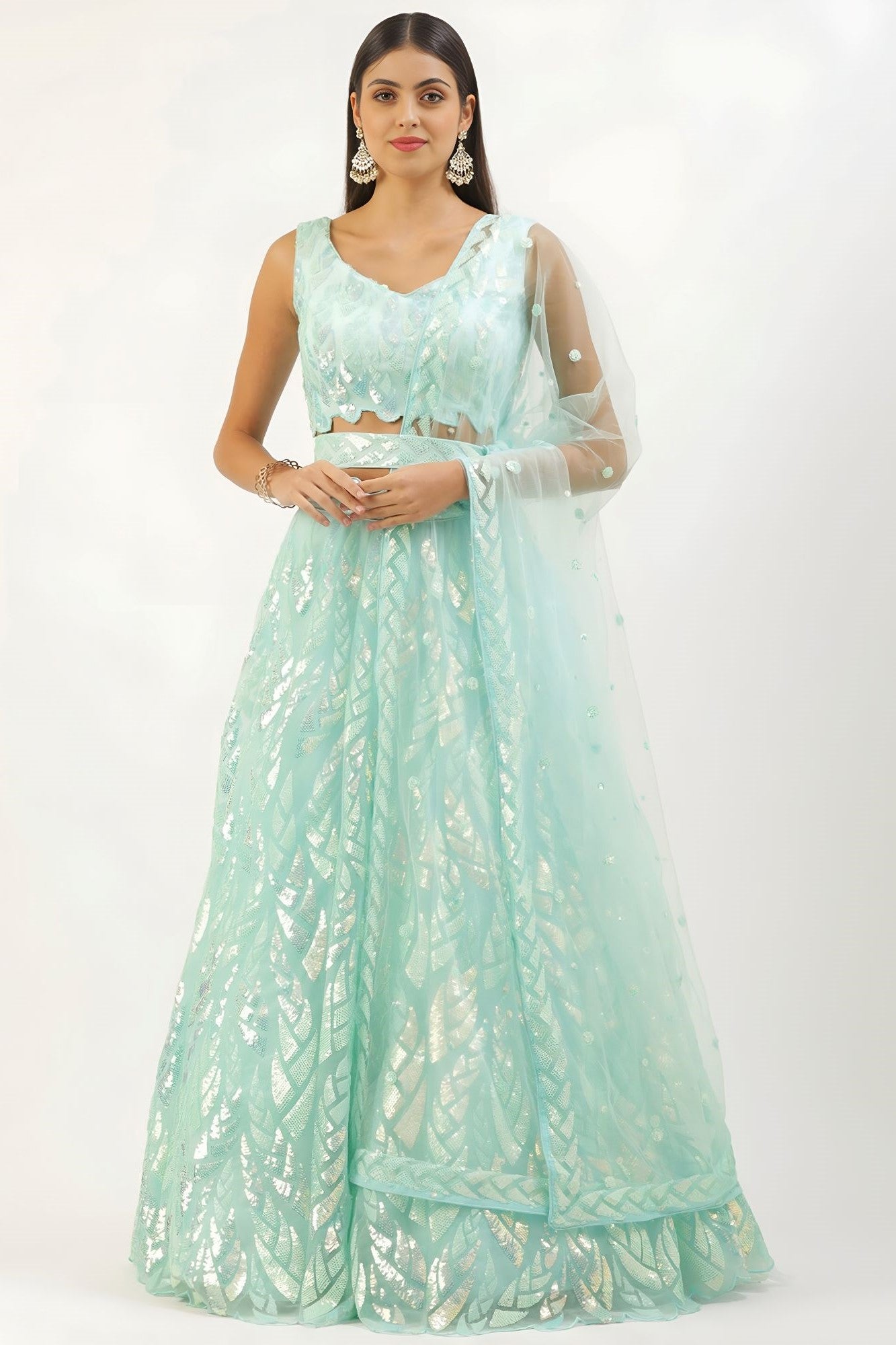 Aqua Net Reception Lehenga Choli with Embroidery