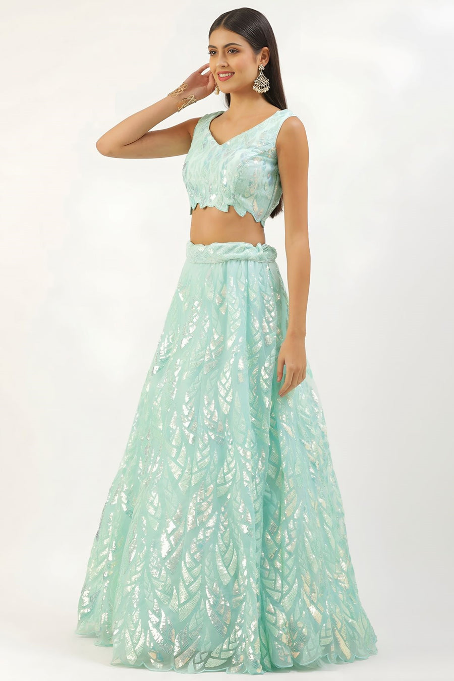 Aqua Net Reception Lehenga Choli with Embroidery