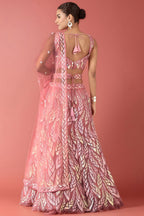 Pink Net Reception Lehenga Choli with Thread and Sequins Embroidery