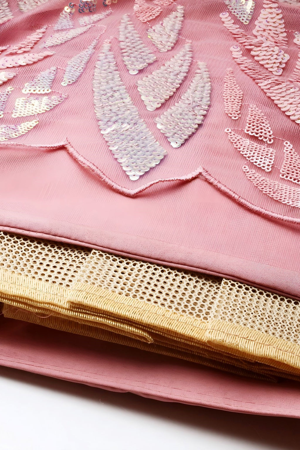 Pink Net Reception Lehenga Choli with Thread and Sequins Embroidery