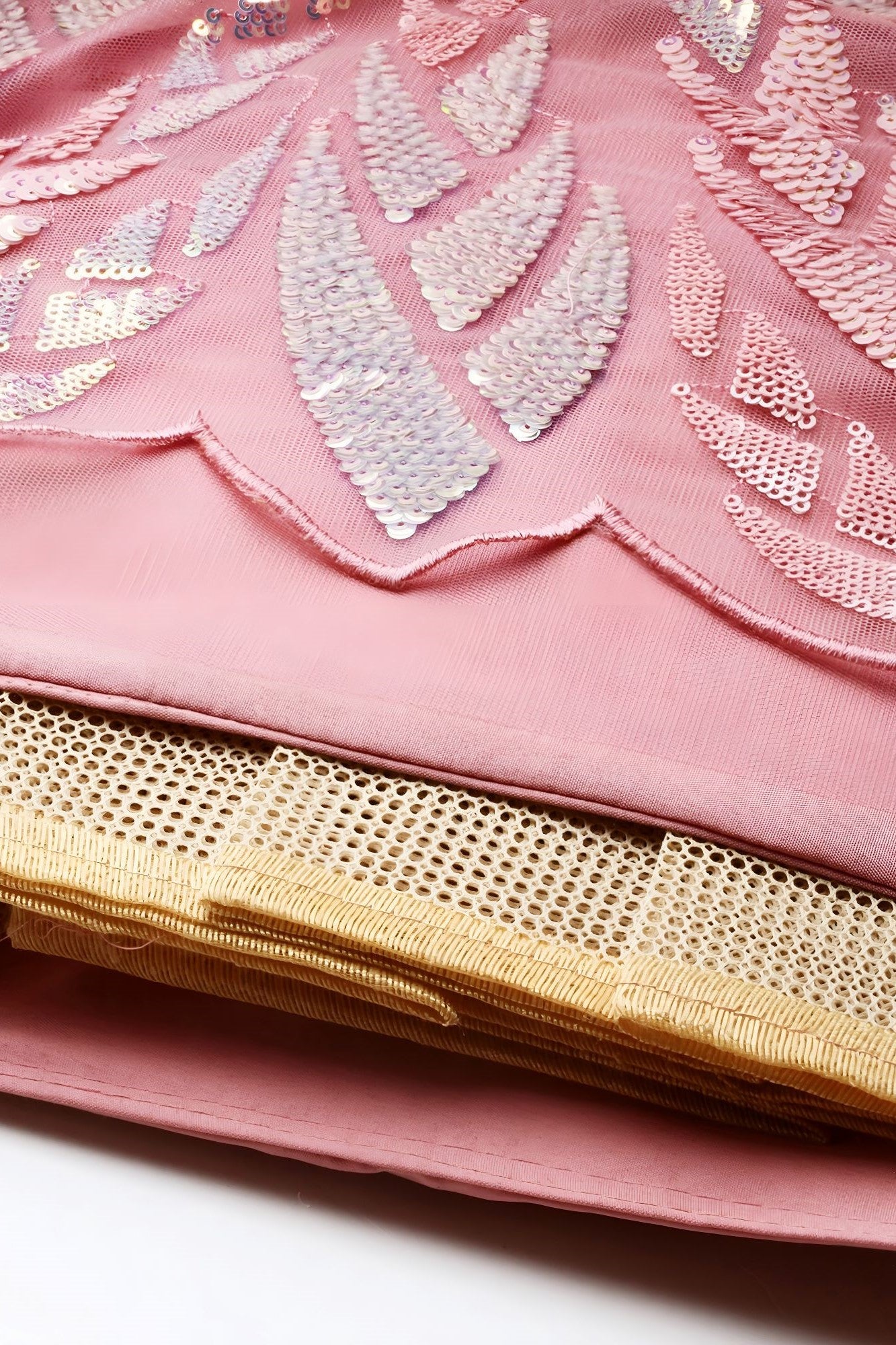 Pink Net Reception Lehenga Choli with Thread and Sequins Embroidery