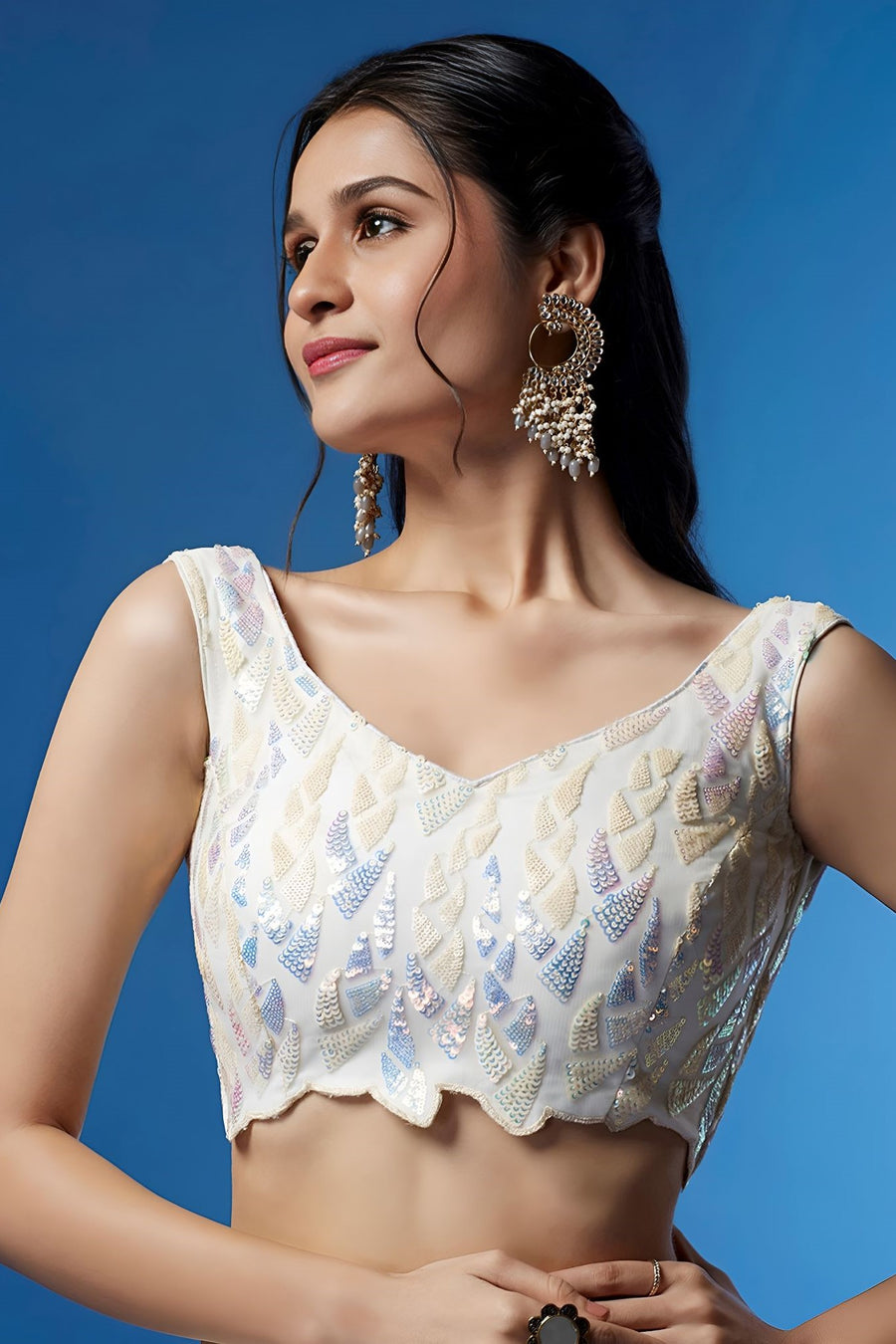 White Net Reception Lehenga Choli with Thread and Sequins Embroidery