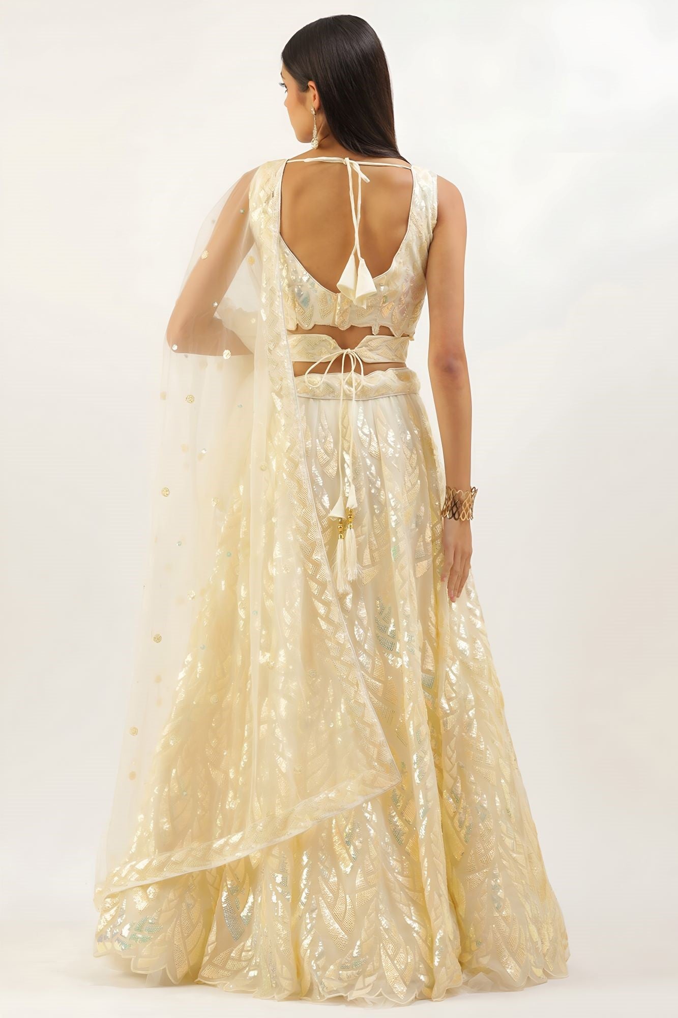 Yellow Net Reception Lehenga Choli with Thread and Sequins Embroidery