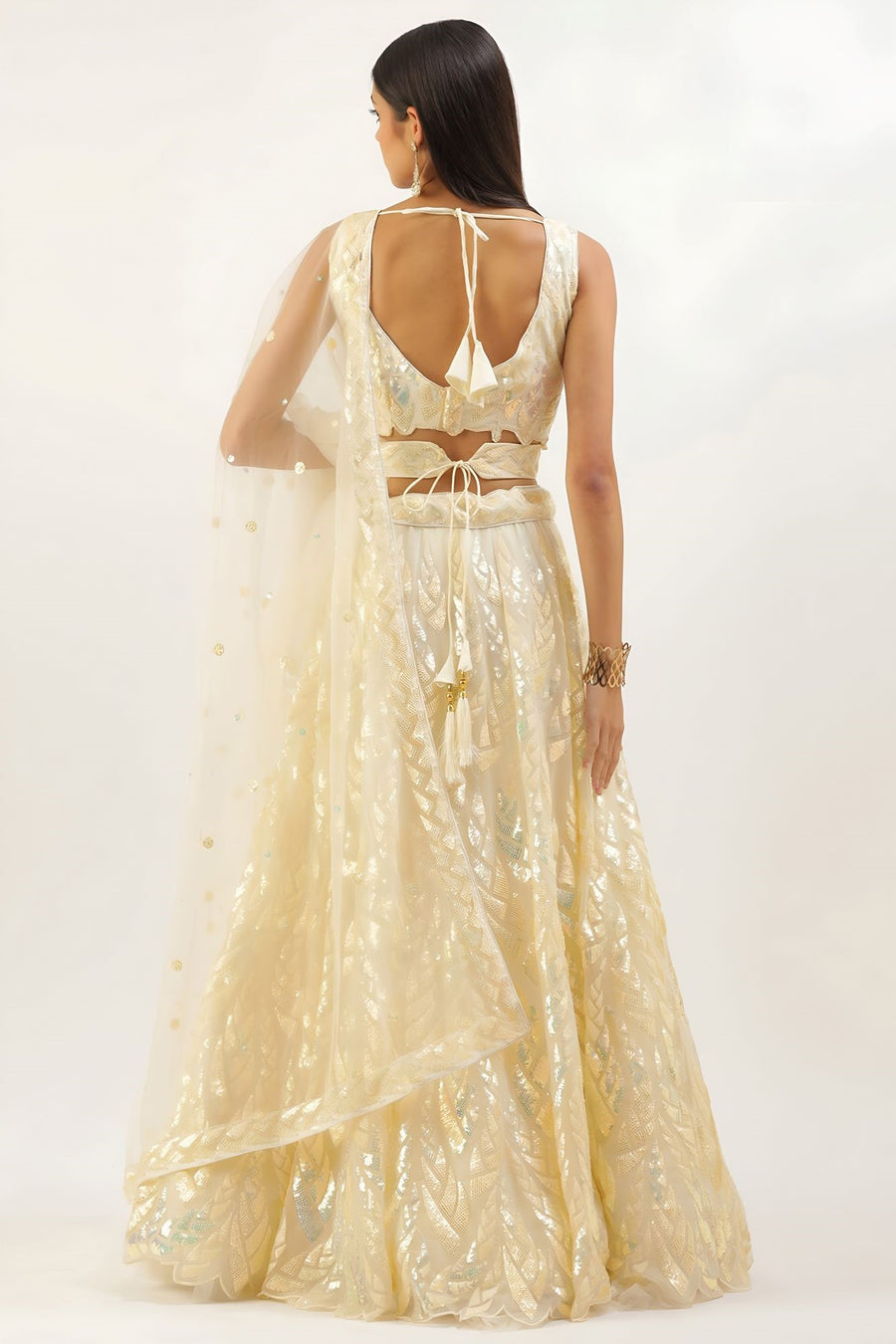 Yellow Net Reception Lehenga Choli with Thread and Sequins Embroidery