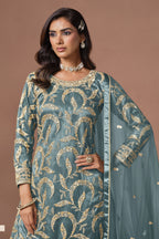 Sky Blue Sharara Suit Style Indian Outfit for Wedding Reception