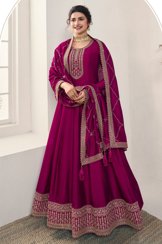 Maroon Georgette Silk Floor Length Long Anarkali Suit For Indian Festivals & Pakistani Weddings Dress - Embroidery Work