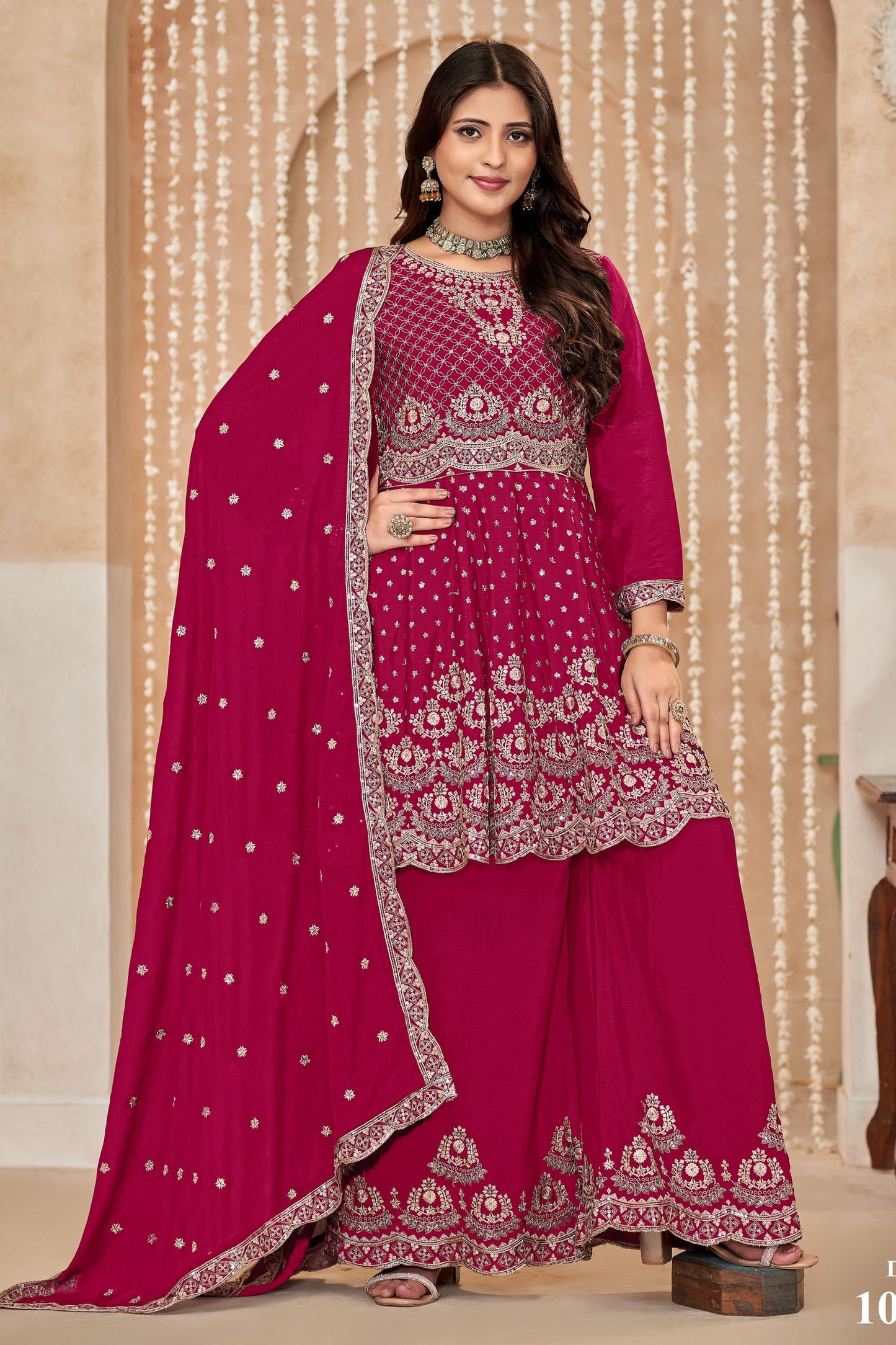 Maroon Silk Palazzo Suit For Indian Festivals & Weddings - Embroidery Work