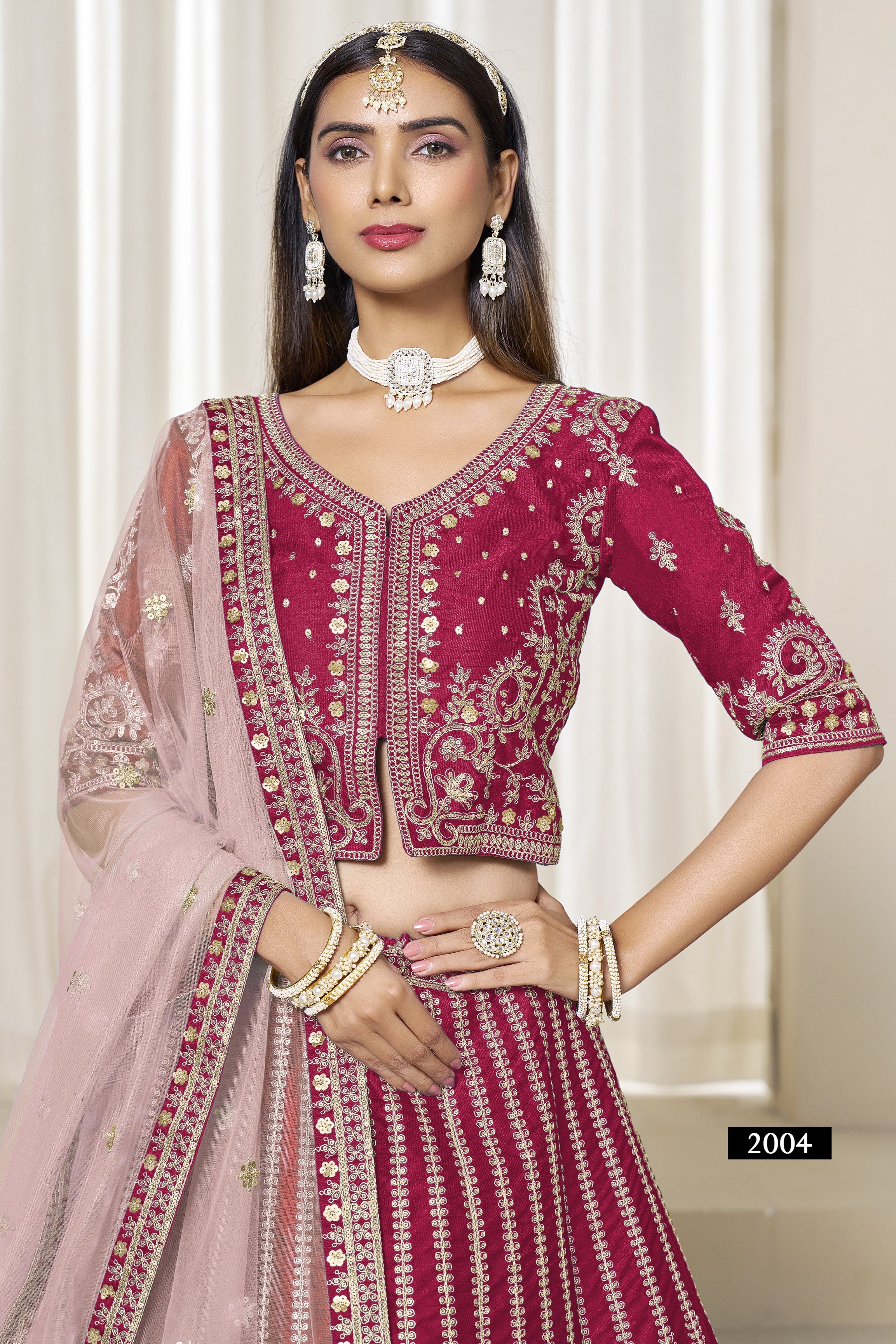 Pink Art Silk Lehenga Choli For Indian & Pakistani Wedding Festival - Thread & Sequence Embroidery Work