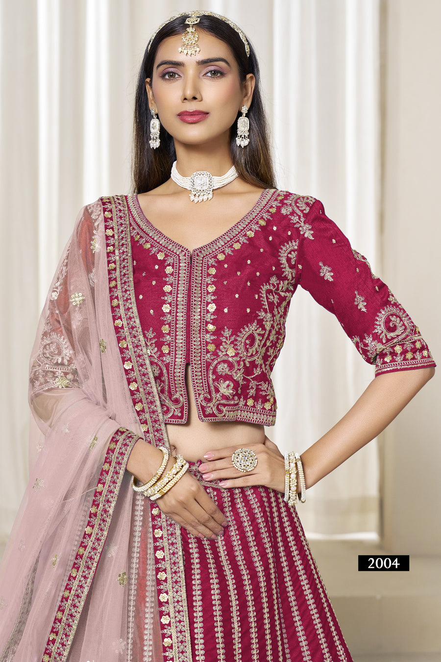 Pink Art Silk Lehenga Choli For Indian & Pakistani Wedding Festival - Thread & Sequence Embroidery Work