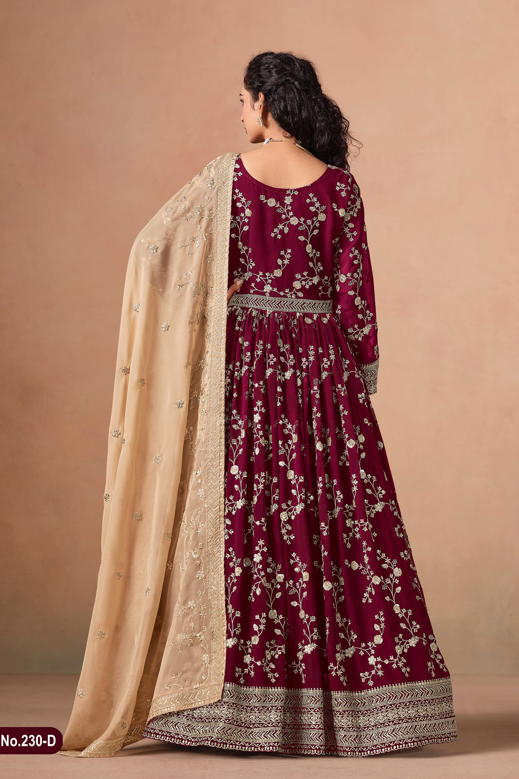Maroon Georgette Anarkali Suit For Indian & Pakistani Wedding Festival - Thread & Sequins Embroidery Work