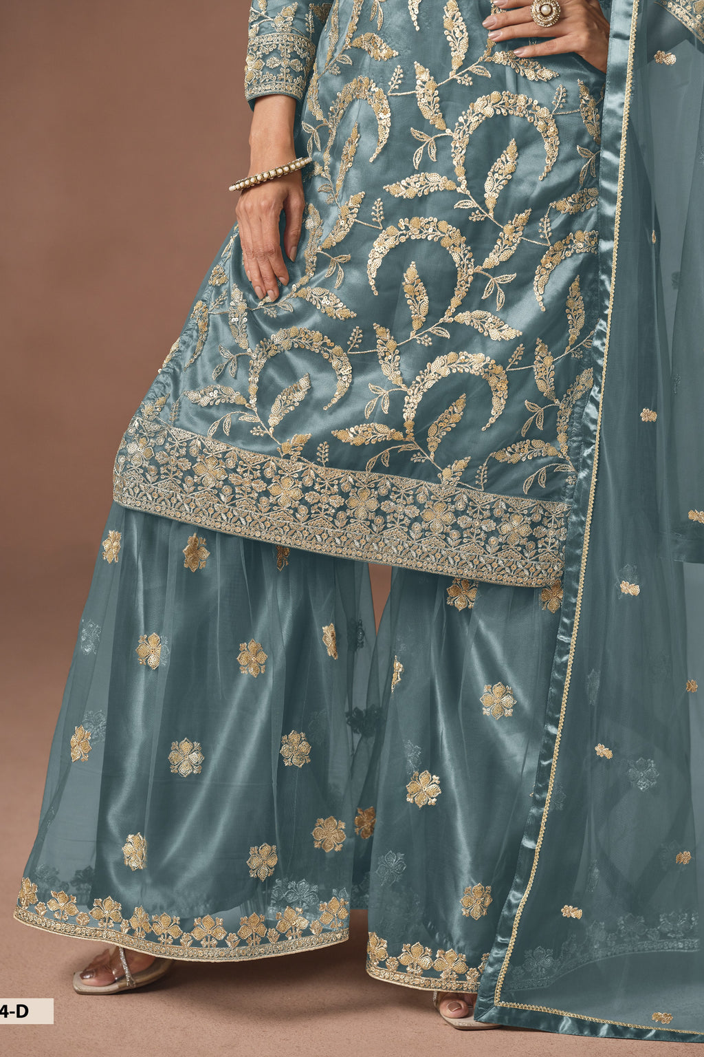Sky Blue Sharara Suit Style Indian Outfit for Wedding Reception