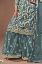 Sky Blue Sharara Suit Style Indian Outfit for Wedding Reception