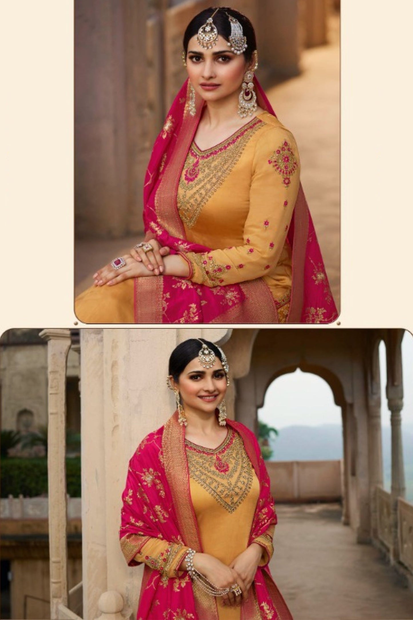 Yellow Georgette Silk Plus Size Upto 9XL Size Kameez and Palazzo Suit For Indian Wedding & Festival - Embroidery Work