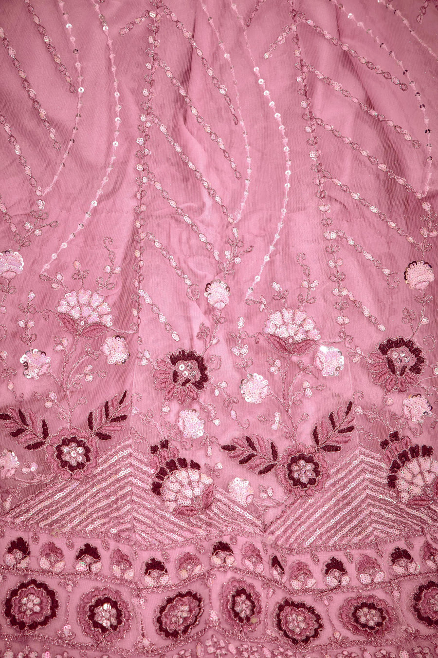 Baby Pink Net Lehenga Choli For Indian Festival & Weddings - Thread Embroidery Work, Sequence Embroidery Work