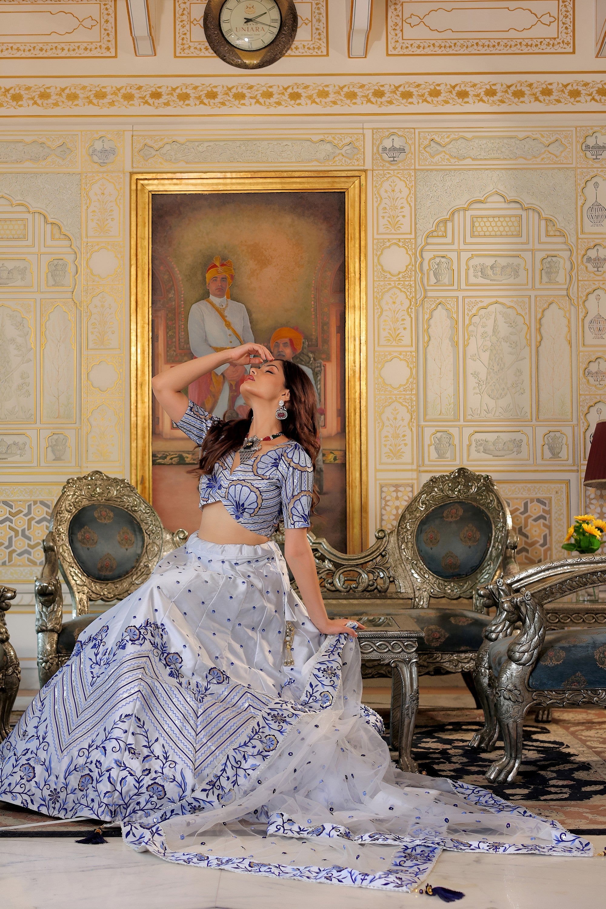 White Satin Lehenga Choli For Indian & Pakistani Wedding Festival - Thread & Sequins Embroidery Work