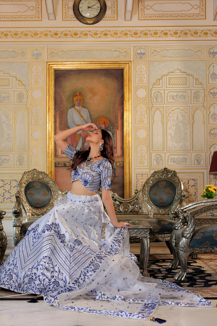 White Satin Lehenga Choli For Indian & Pakistani Wedding Festival - Thread & Sequins Embroidery Work