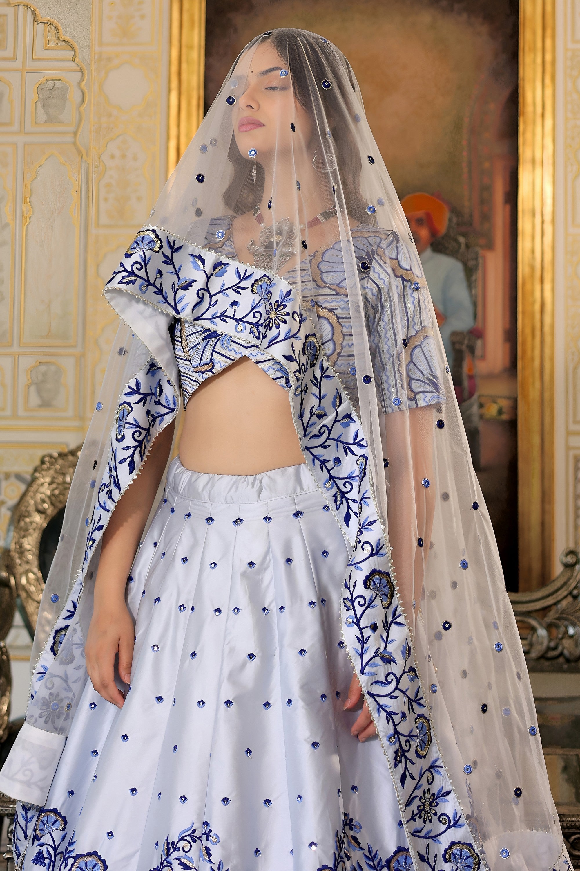 White Satin Lehenga Choli For Indian & Pakistani Wedding Festival - Thread & Sequins Embroidery Work