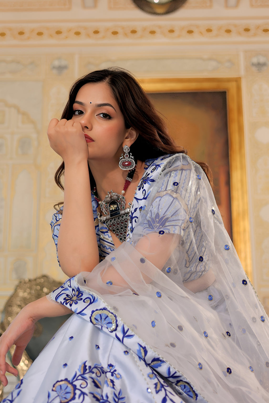 White Satin Lehenga Choli For Indian & Pakistani Wedding Festival - Thread & Sequins Embroidery Work