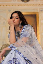 White Satin Lehenga Choli For Indian & Pakistani Wedding Festival - Thread & Sequins Embroidery Work