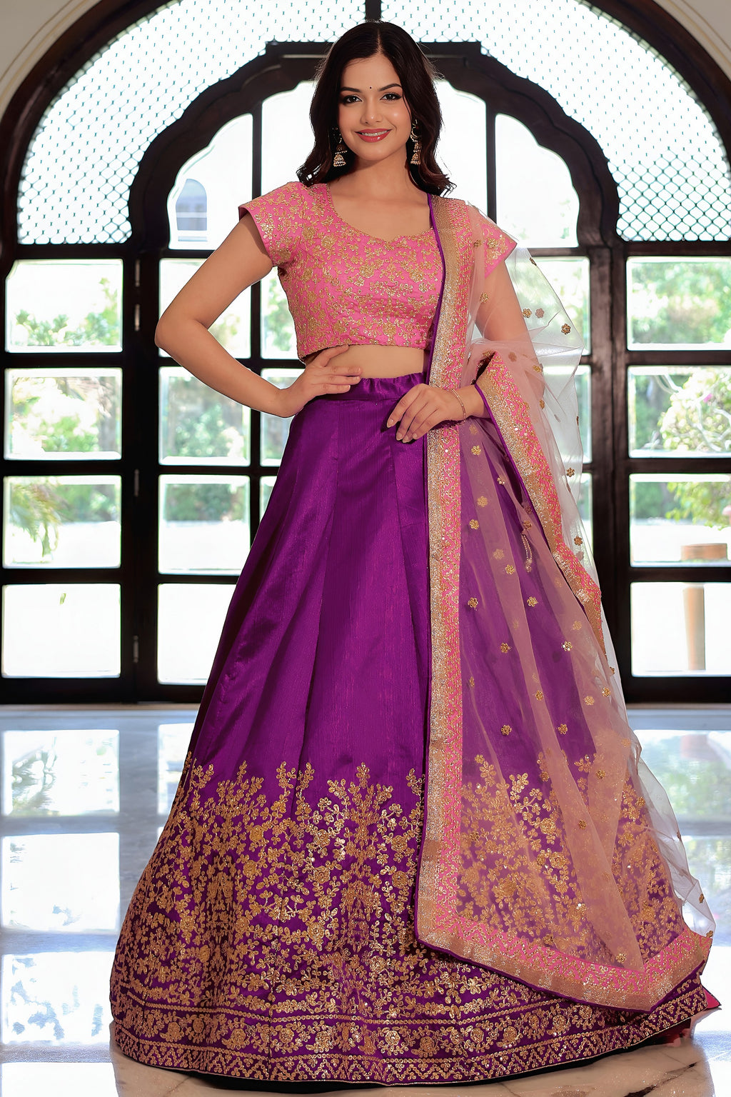 Purple Mulberry Silk Lehenga Choli For Indian & Pakistani Wedding Festival - Zari Work, Dori Work, Sequence Embroidery Work