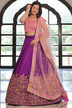 Purple Mulberry Silk Lehenga Choli For Indian & Pakistani Wedding Festival - Zari Work, Dori Work, Sequence Embroidery Work