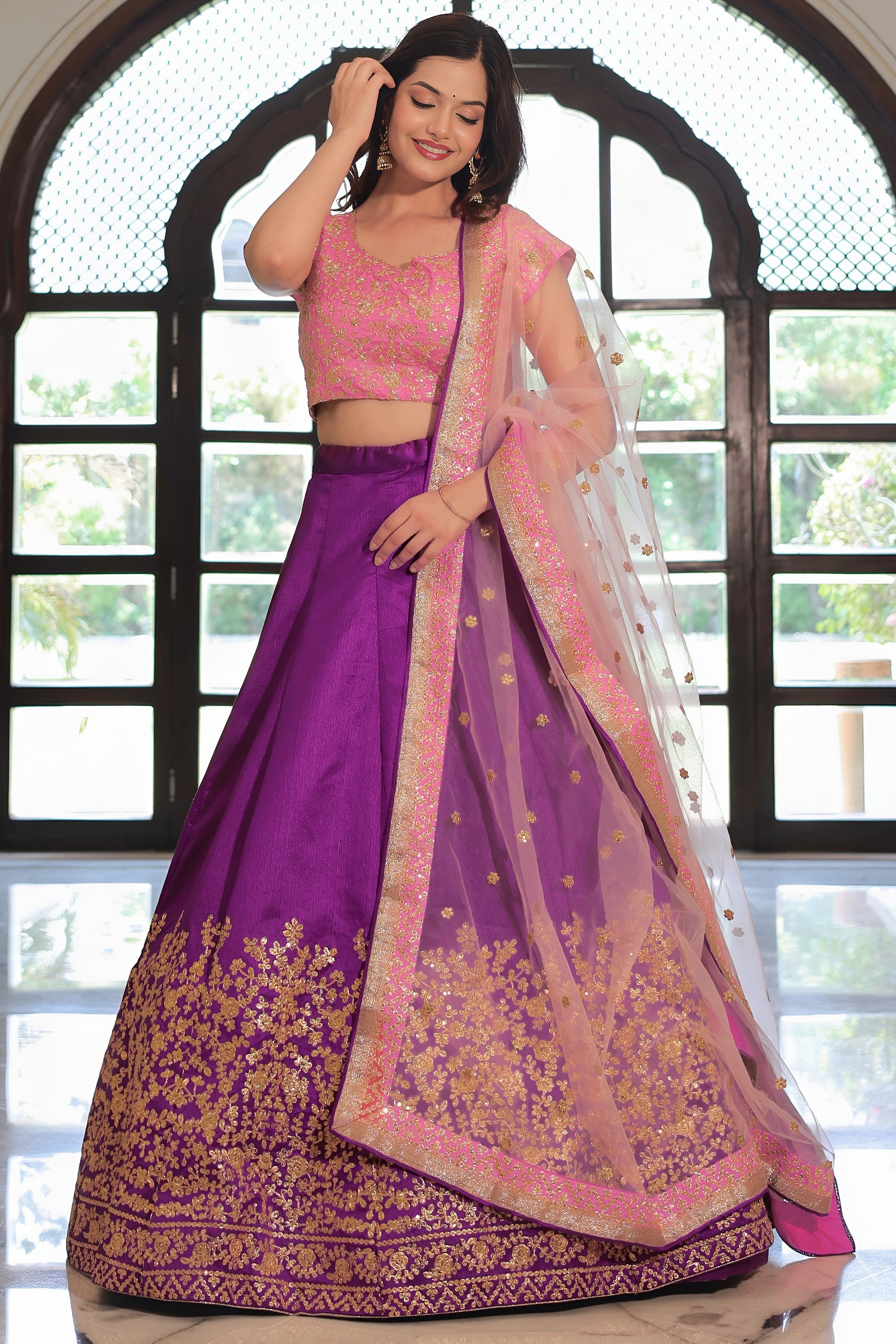Purple Mulberry Silk Lehenga Choli For Indian & Pakistani Wedding Festival - Zari Work, Dori Work, Sequence Embroidery Work
