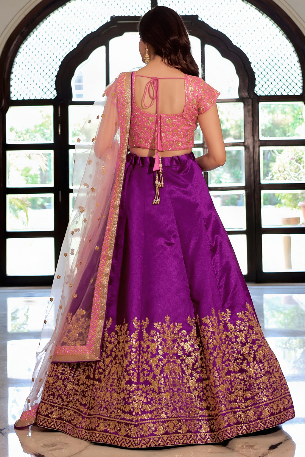 Purple Mulberry Silk Lehenga Choli For Indian & Pakistani Wedding Festival - Zari Work, Dori Work, Sequence Embroidery Work